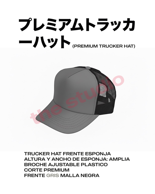TRUCKER HAT FRENTE GRIS MALLA NEGRO